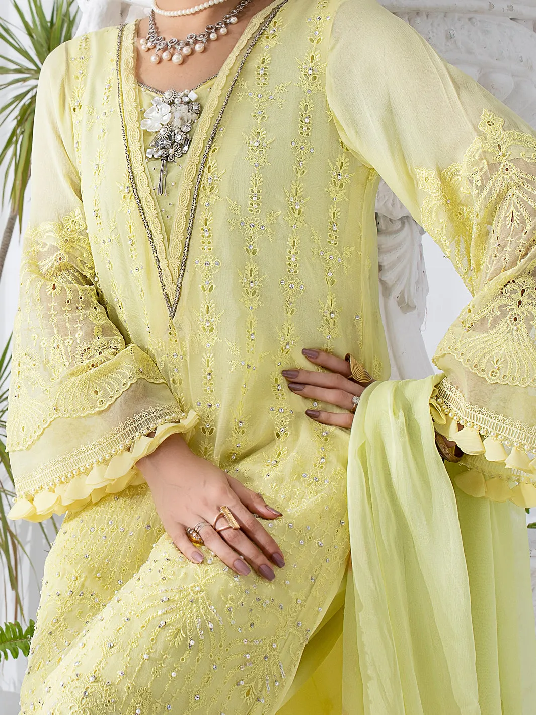 Lime Bemberg Chiffon 3 Piece Formal Stitched - AL-3PS-LS-309