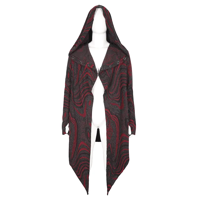 Men's Goth Irregular Hooded Coat with Rows of Chain at the Back