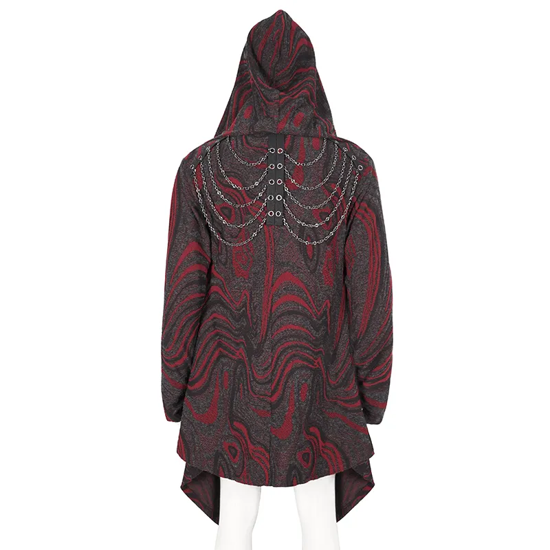 Men's Goth Irregular Hooded Coat with Rows of Chain at the Back