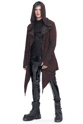 Men's Goth Irregular Hooded Coat with Rows of Chain at the Back