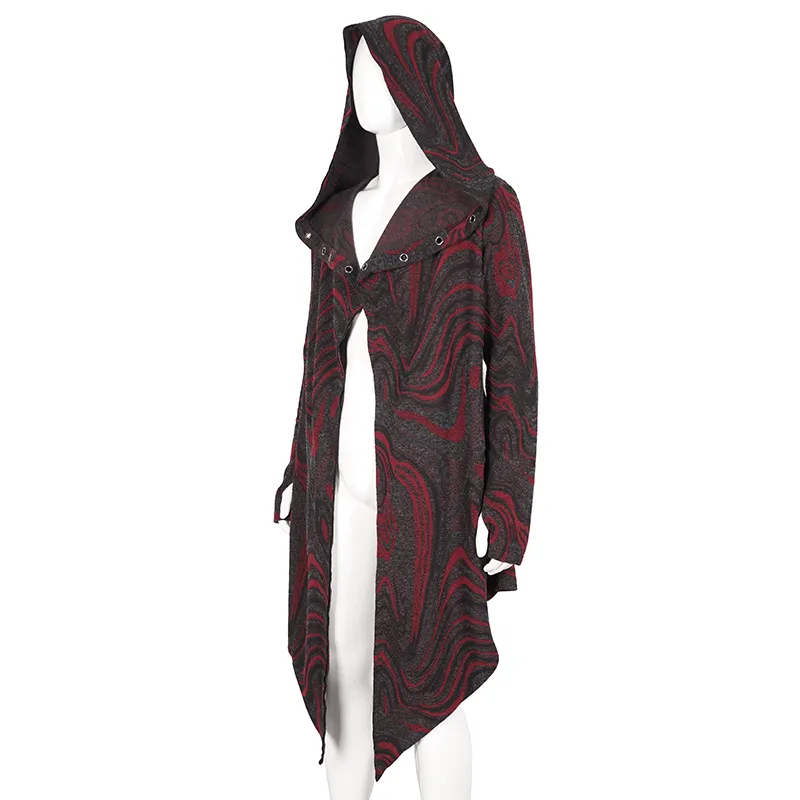 Men's Goth Irregular Hooded Coat with Rows of Chain at the Back