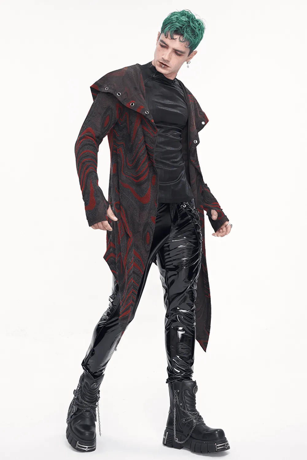 Men's Goth Irregular Hooded Coat with Rows of Chain at the Back