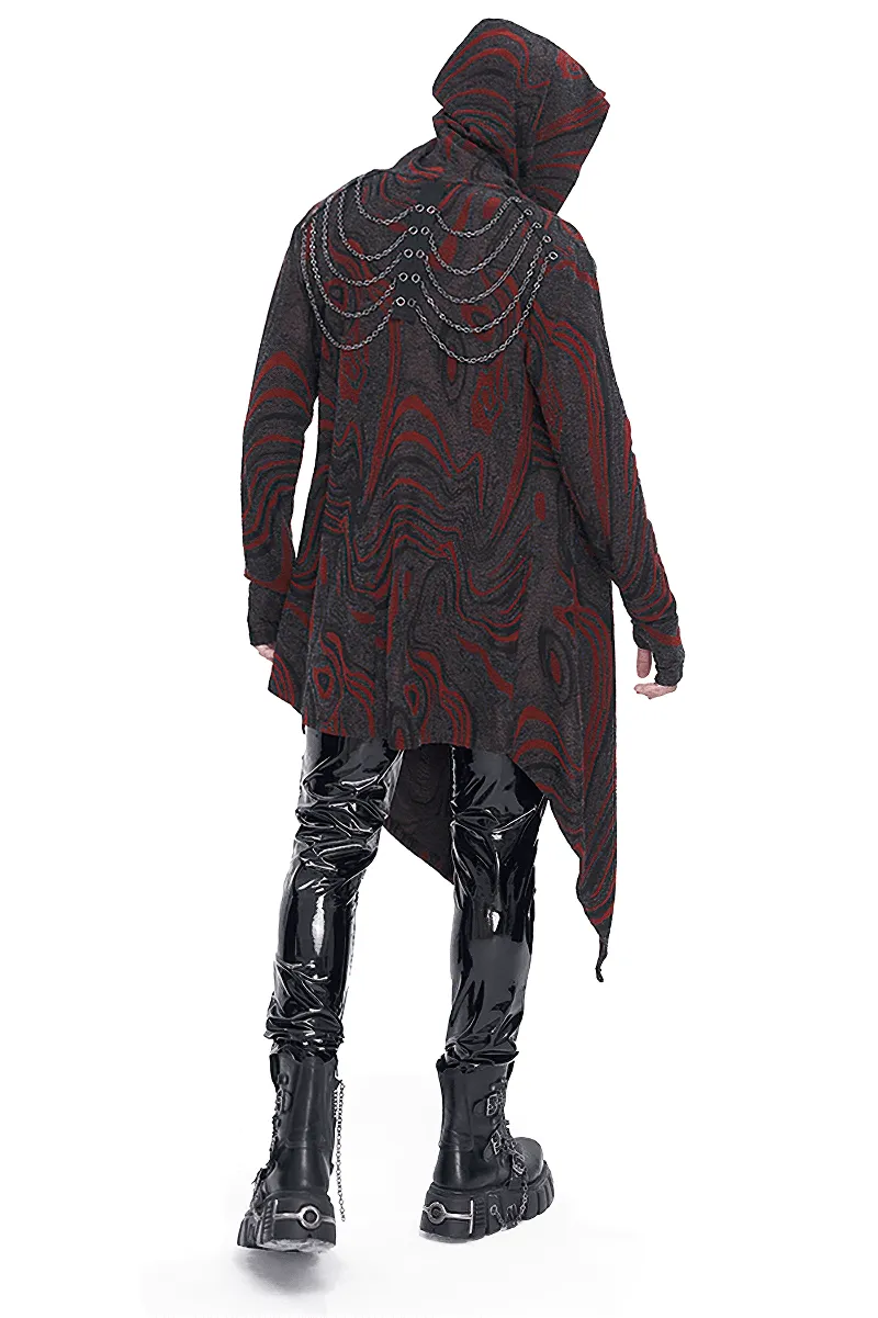 Men's Goth Irregular Hooded Coat with Rows of Chain at the Back