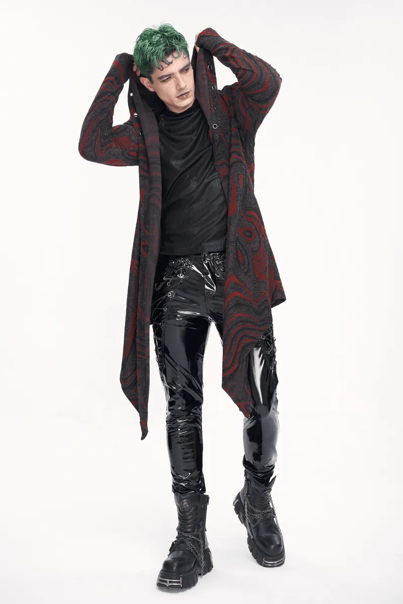 Men's Goth Irregular Hooded Coat with Rows of Chain at the Back