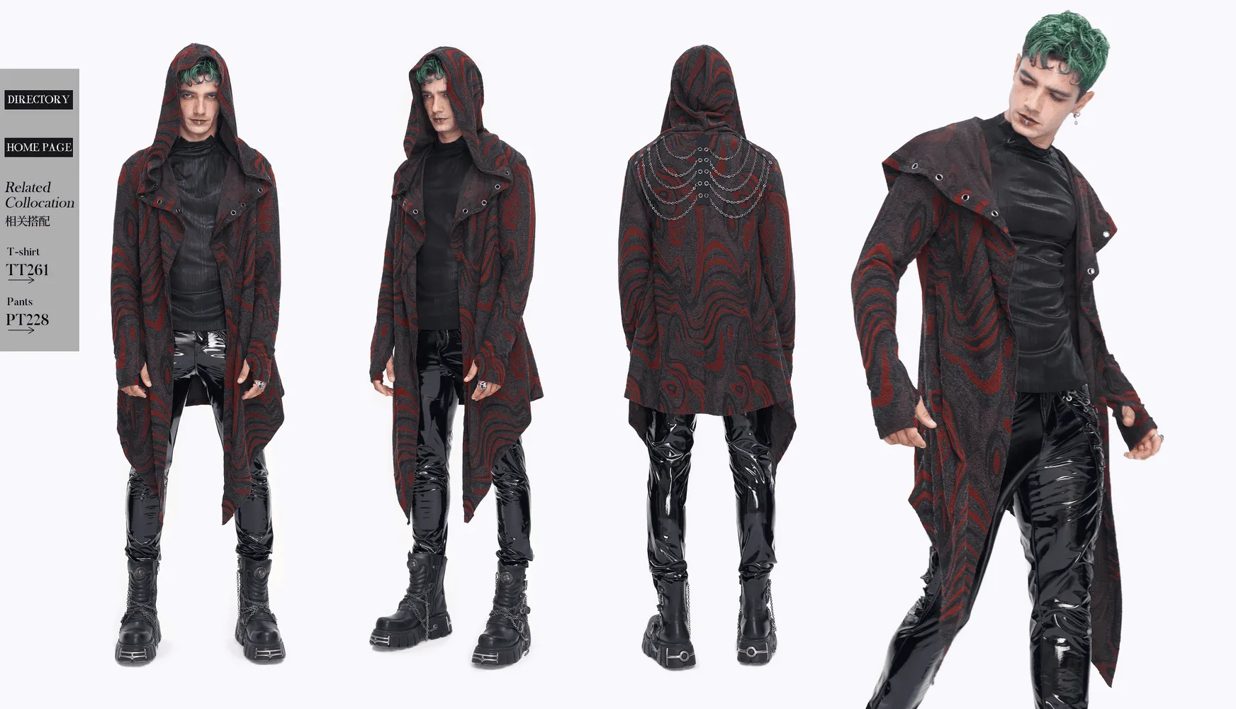 Men's Goth Irregular Hooded Coat with Rows of Chain at the Back