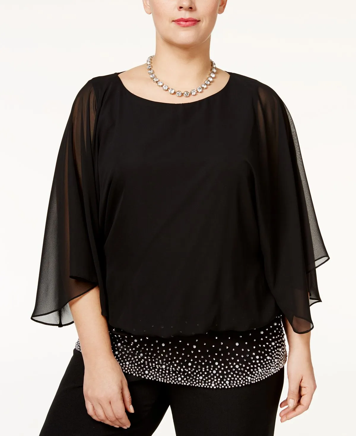 MSK Plus Size Embellished Chiffon Blouse, Black