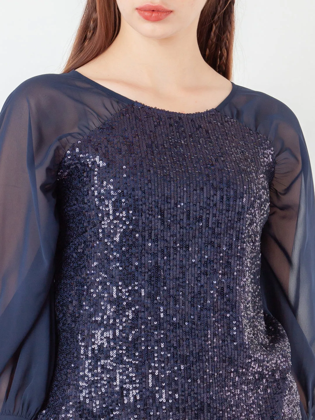 Navy Blue Embellished Regular Top