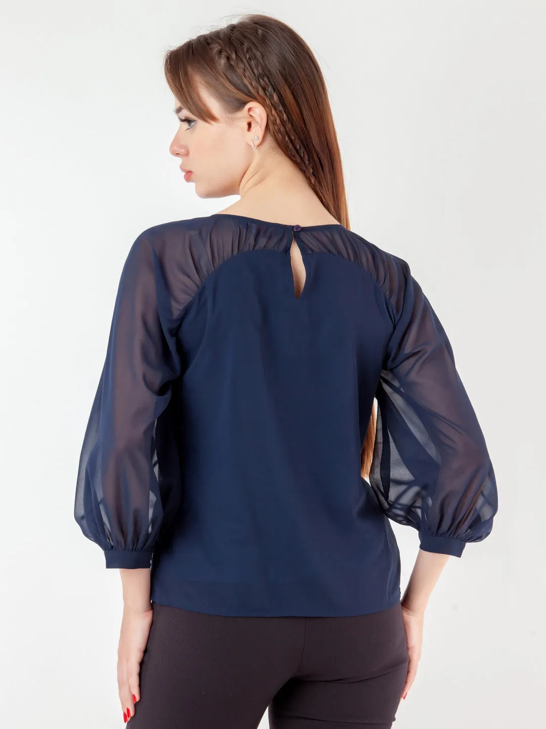 Navy Blue Embellished Regular Top