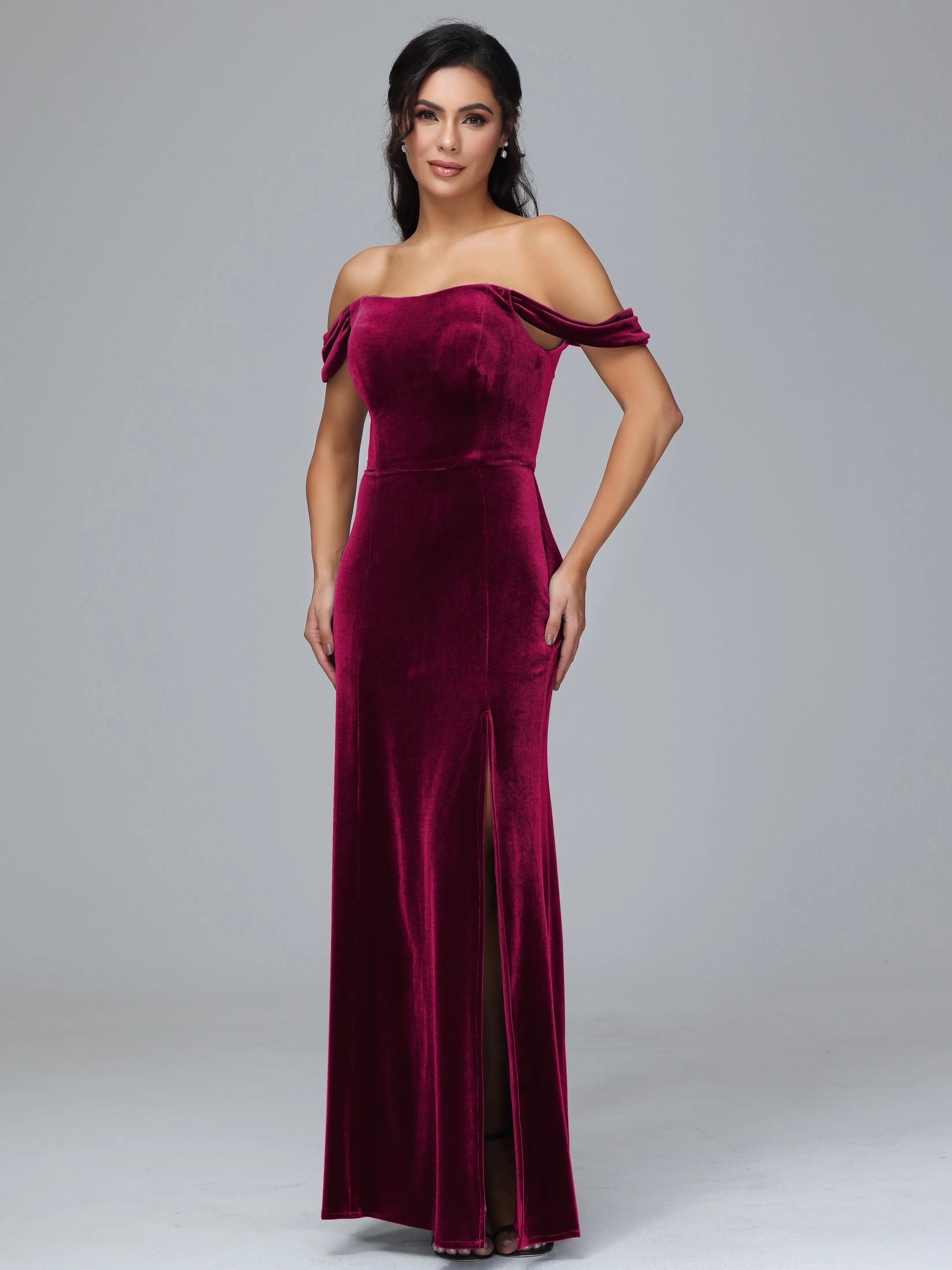 Off Shoulder Zipper Split Plus Size Bridesmaid Dresses