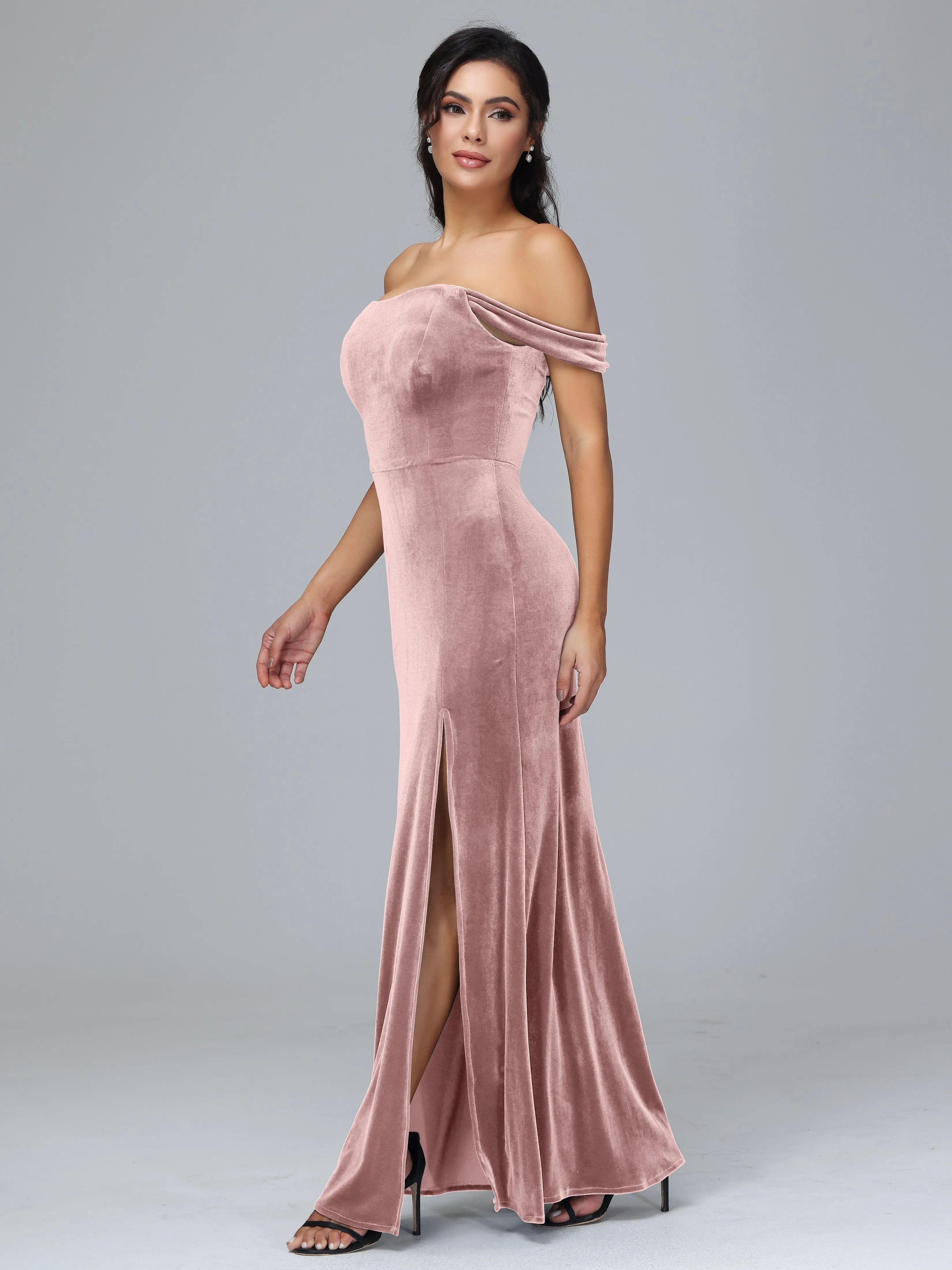 Off Shoulder Zipper Split Plus Size Bridesmaid Dresses