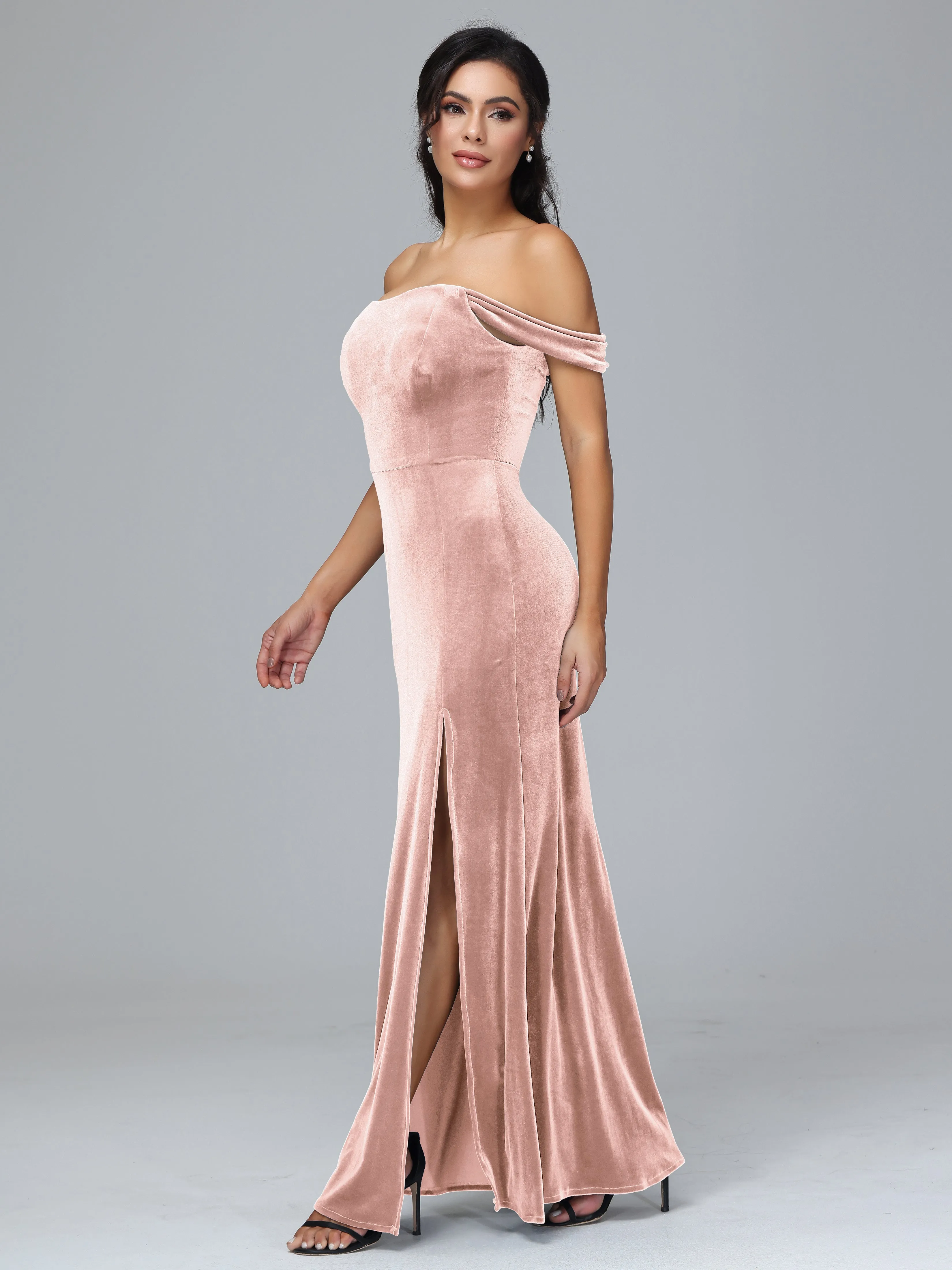 Off Shoulder Zipper Split Plus Size Bridesmaid Dresses