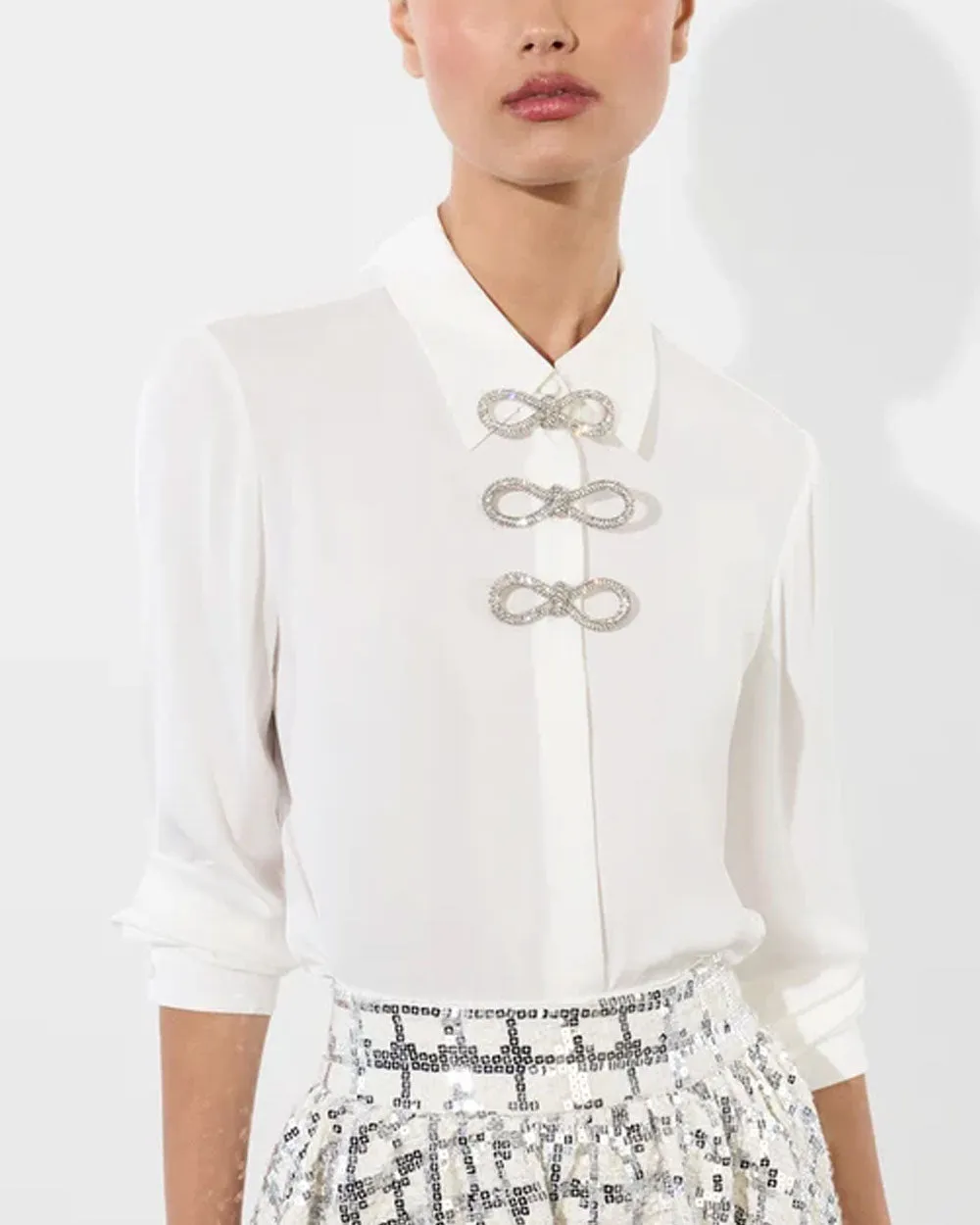 Off White Willa Top with Embellished Bow Detail