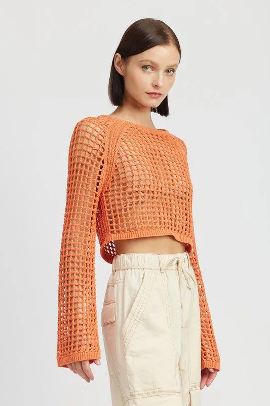 OPEN KNIT CROCHET CROPPED TOP