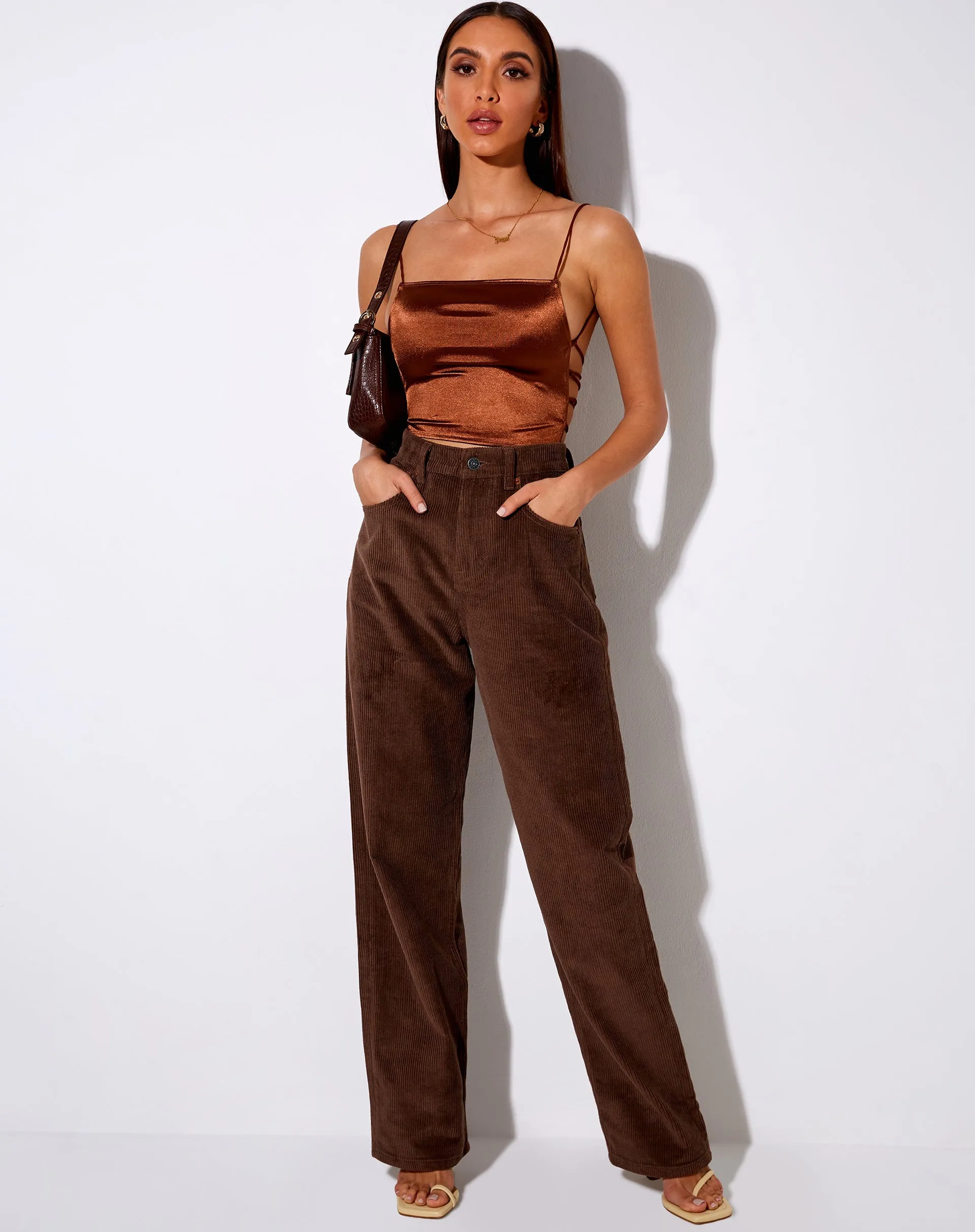 Ozka Crop Top in Satin Chocolate