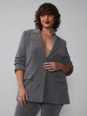 Plus Metallic Knit Single Breasted Blazer