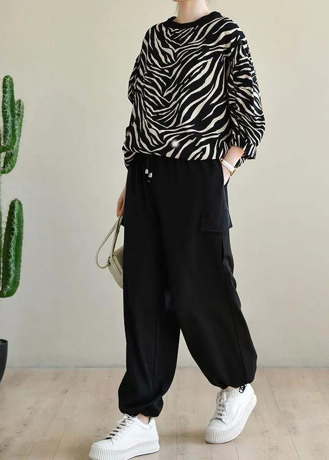 Plus Size Black Pockets Chiffon Pants