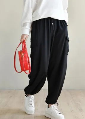 Plus Size Black Pockets Chiffon Pants