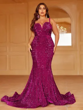 Plus Size Spaghetti Strap Sequin Mermaid Dresses