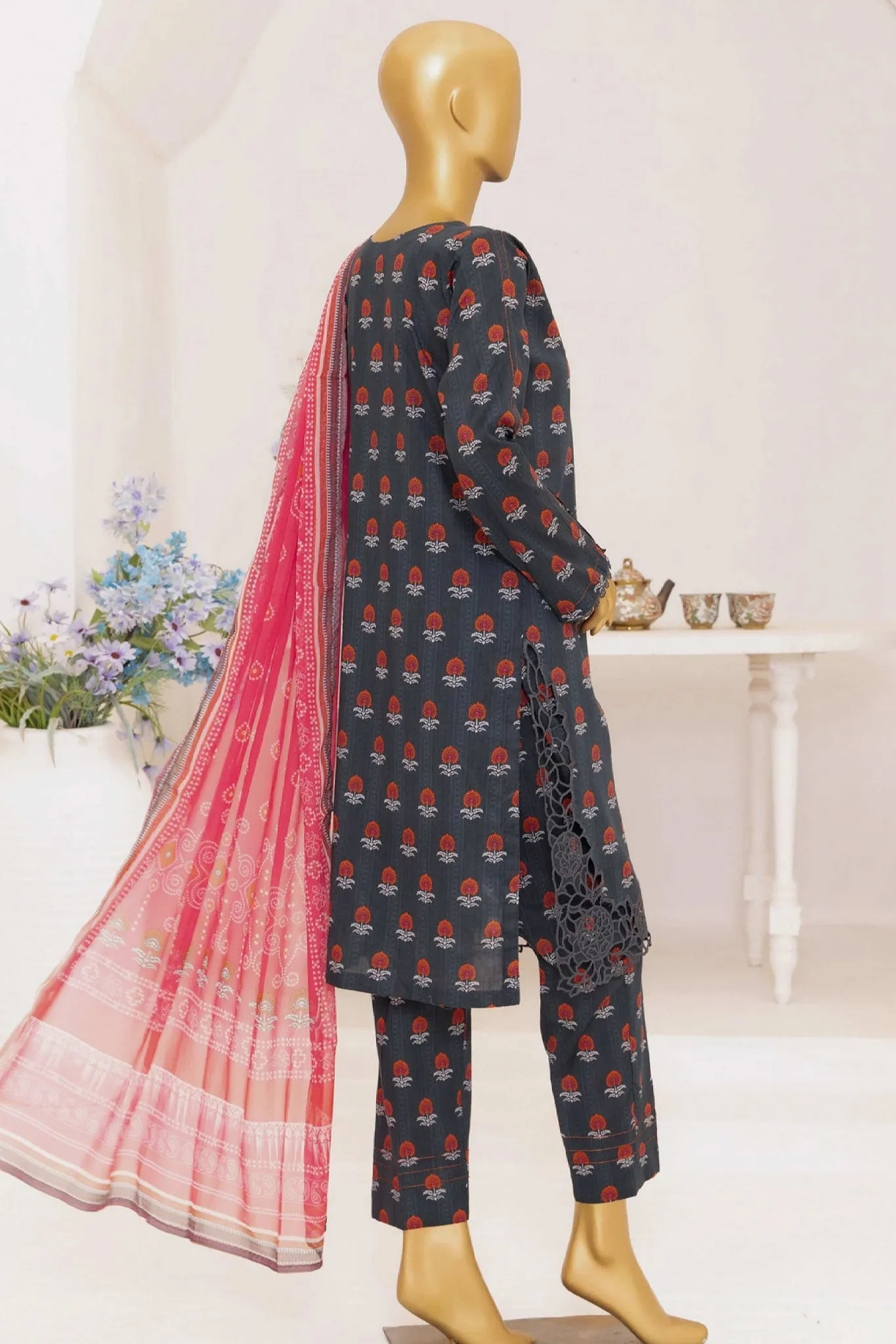 Print & Needle By HZ Stitched 3 Piece Cutwork Printed Lawn Collection'2024-ECL-415-Black