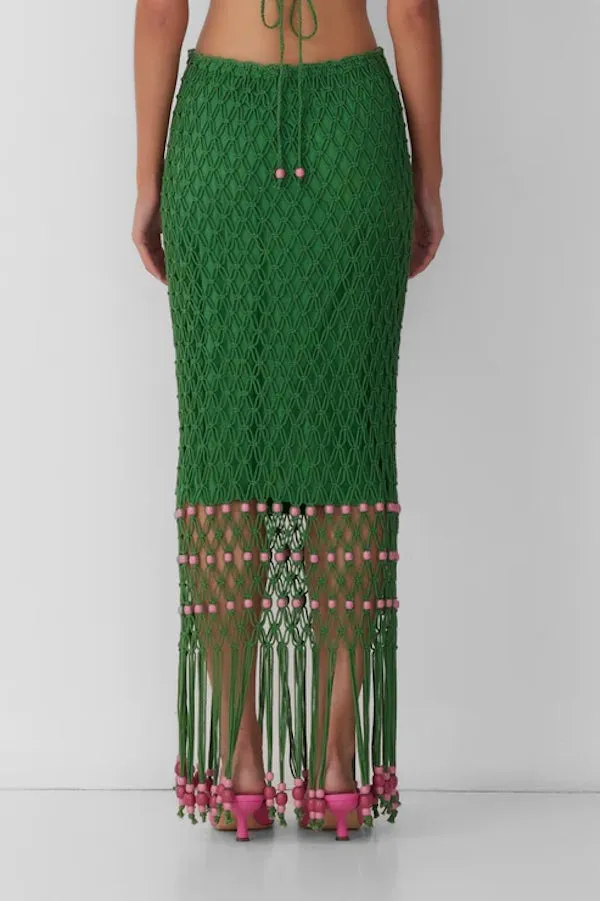 Reis Beaded Macrame Skirt Emerald