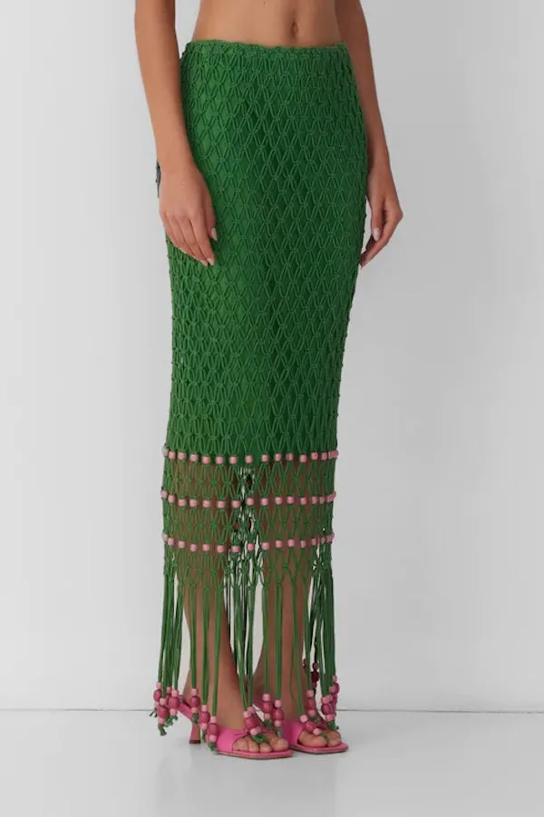 Reis Beaded Macrame Skirt Emerald