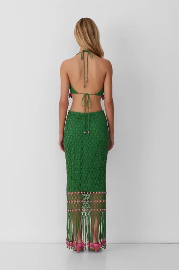 Reis Beaded Macrame Skirt Emerald