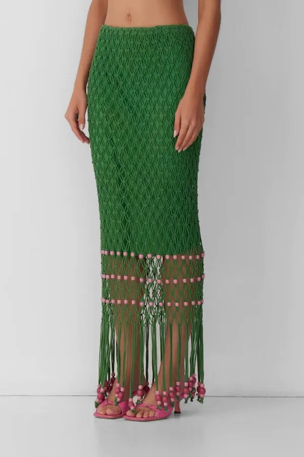 Reis Beaded Macrame Skirt Emerald