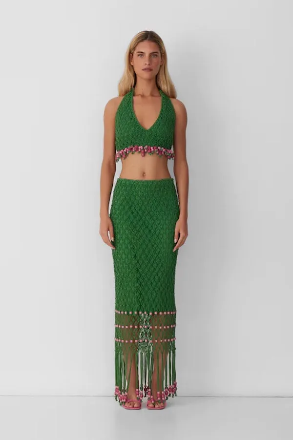 Reis Beaded Macrame Skirt Emerald