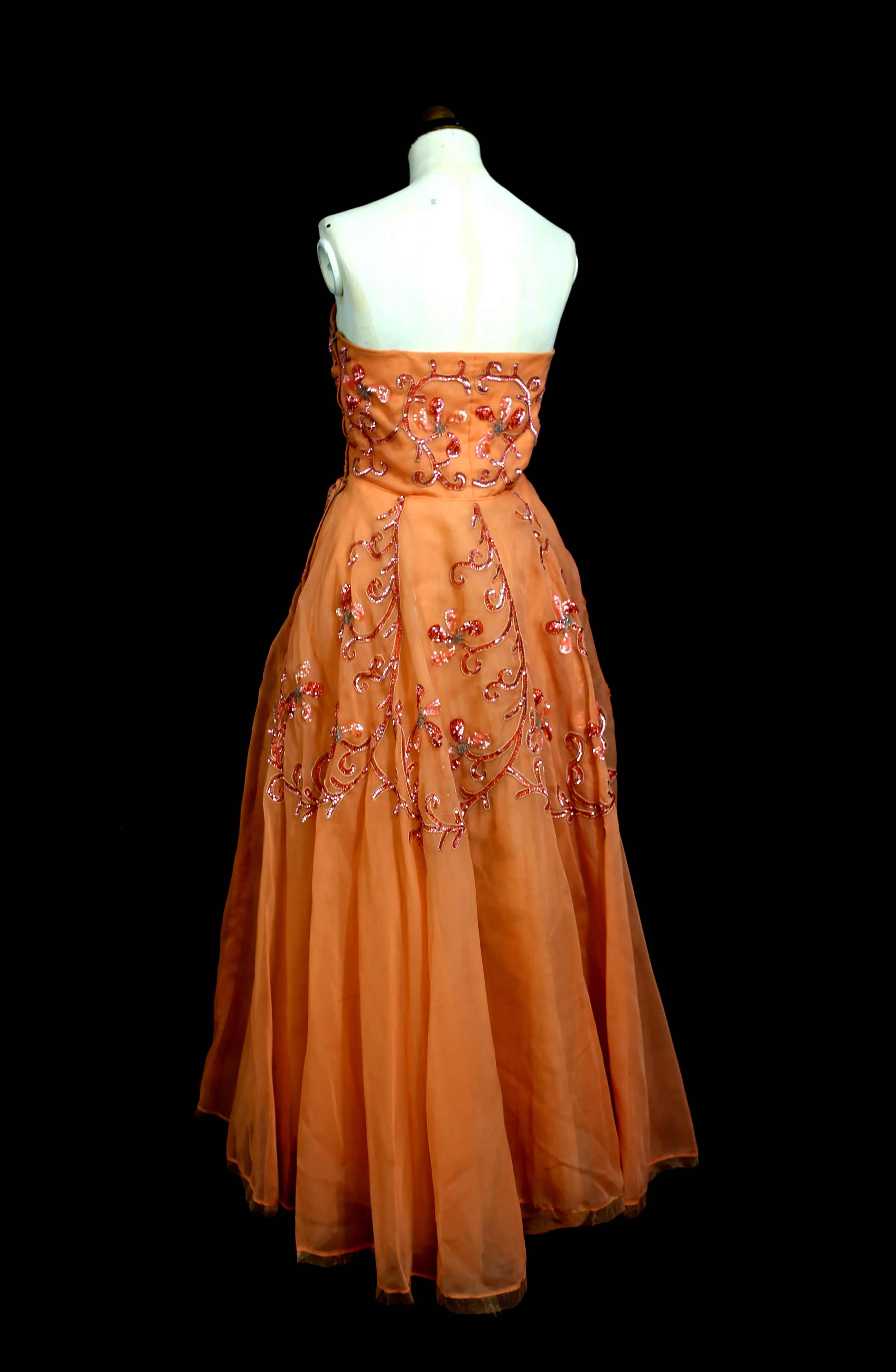 RESERVED - Vintage 1950s Orange Beaded Ballgown Dress