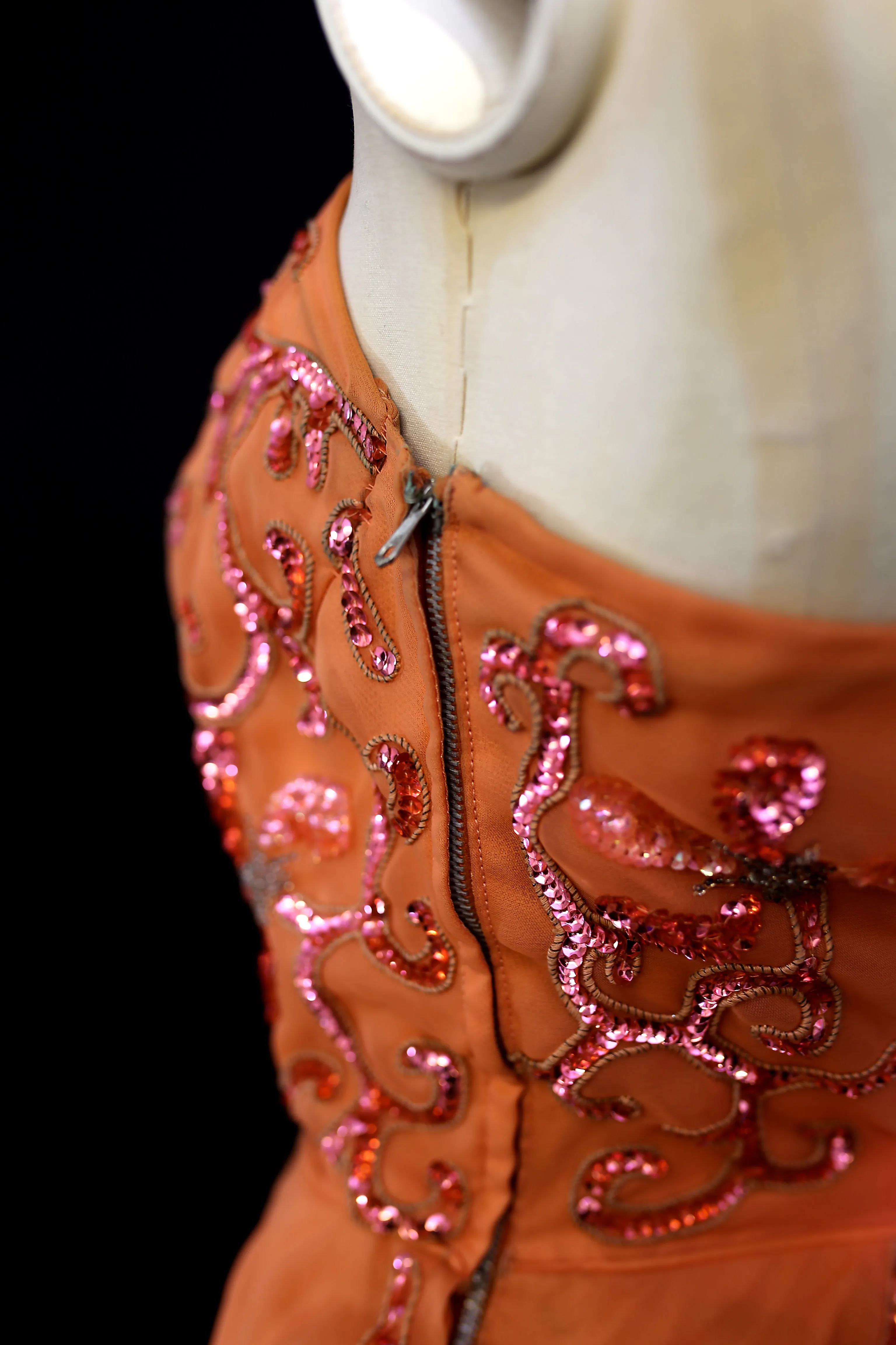 RESERVED - Vintage 1950s Orange Beaded Ballgown Dress