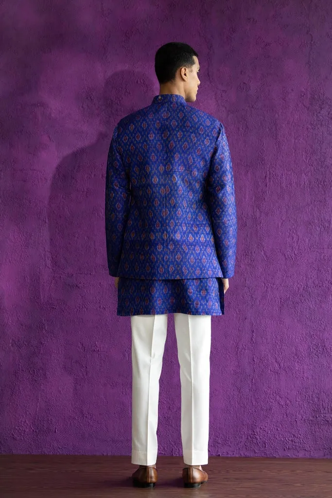 Royal Blue Ikat Nehru Jacket