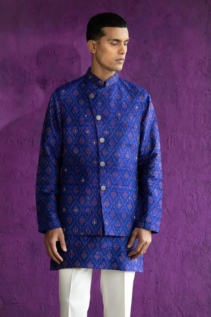 Royal Blue Ikat Nehru Jacket