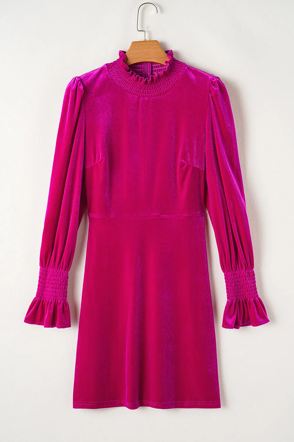 Ruffled Puff Sleeve Velvet Mini Dress