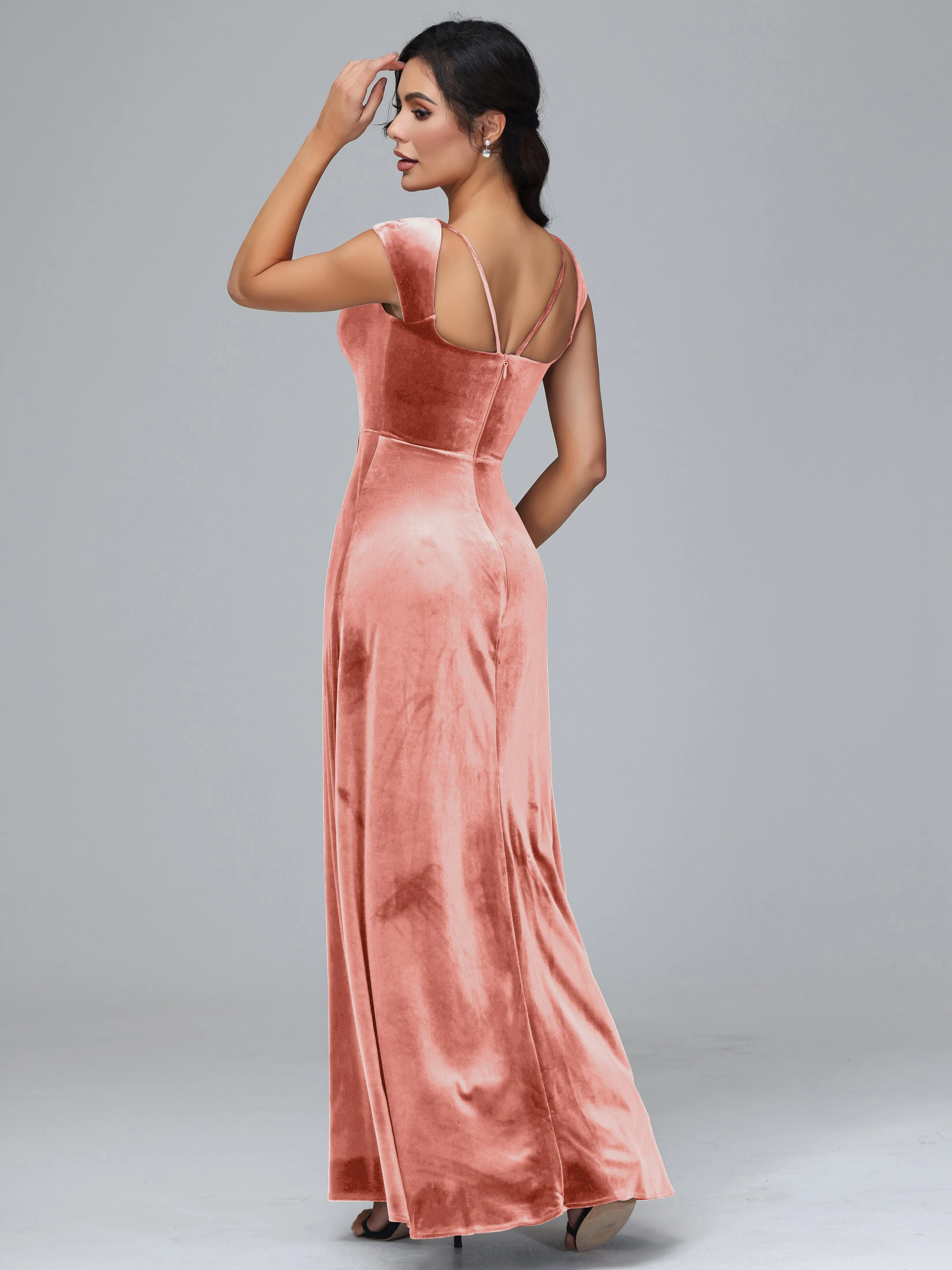 Scoop Neck Long Plus Size Bridesmaid Dresses With Split