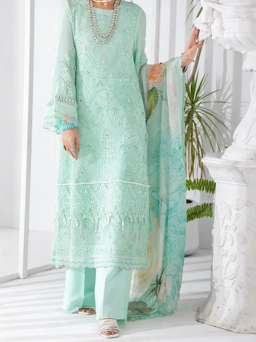 Sea Green Bemberg Chiffon 3 Piece Formal Stitched - AL-3PS-LS-310