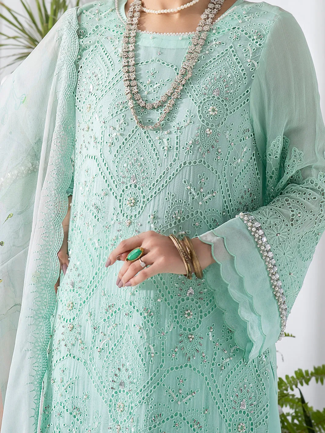 Sea Green Bemberg Chiffon 3 Piece Formal Stitched - AL-3PS-LS-310