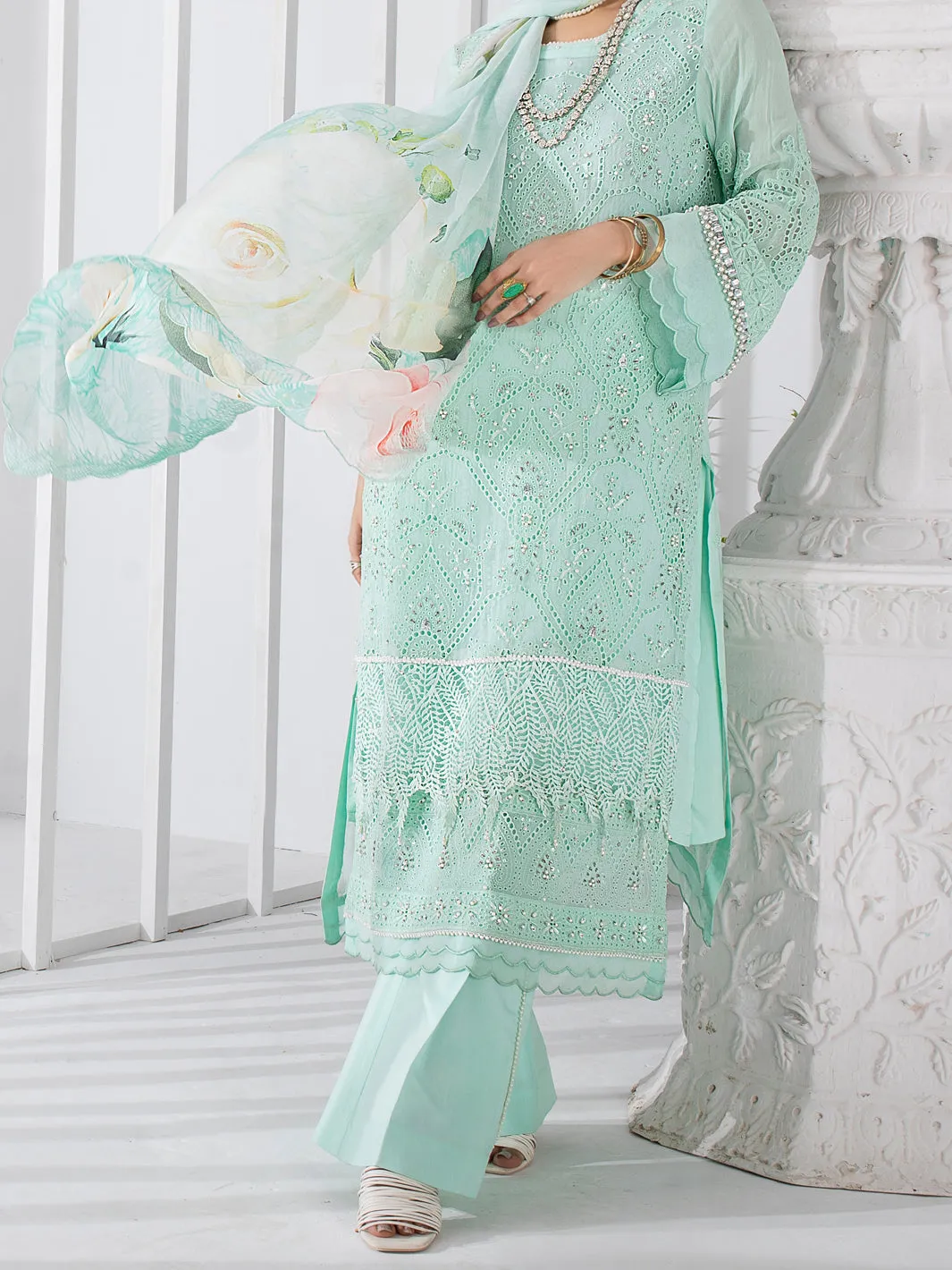 Sea Green Bemberg Chiffon 3 Piece Formal Stitched - AL-3PS-LS-310