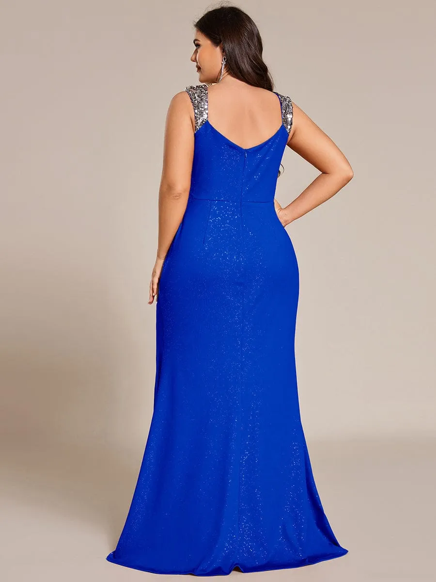 Sequin Shoulder Strap Twist High Slit Prom Dress