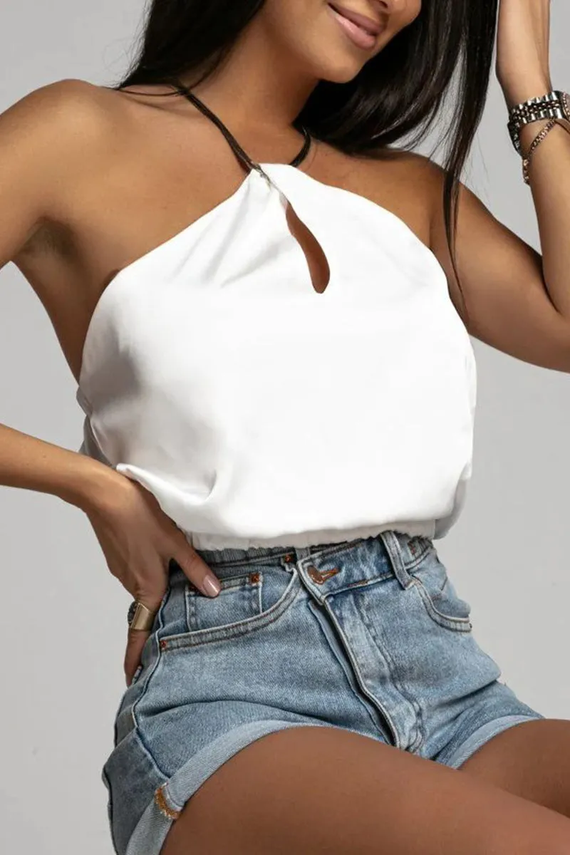 Sexy Solid Backless Halter Tops