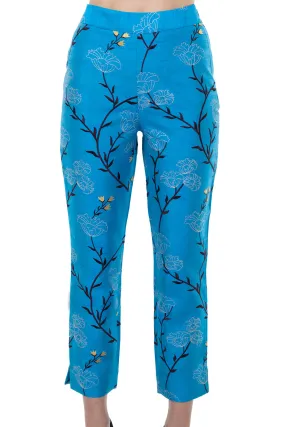 Silk Cigarette Trousers in Brilliant Turquoise