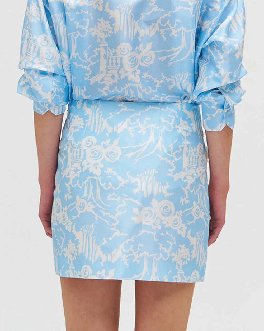 Sky Blue Toile Embellished Garden Mini Skirt