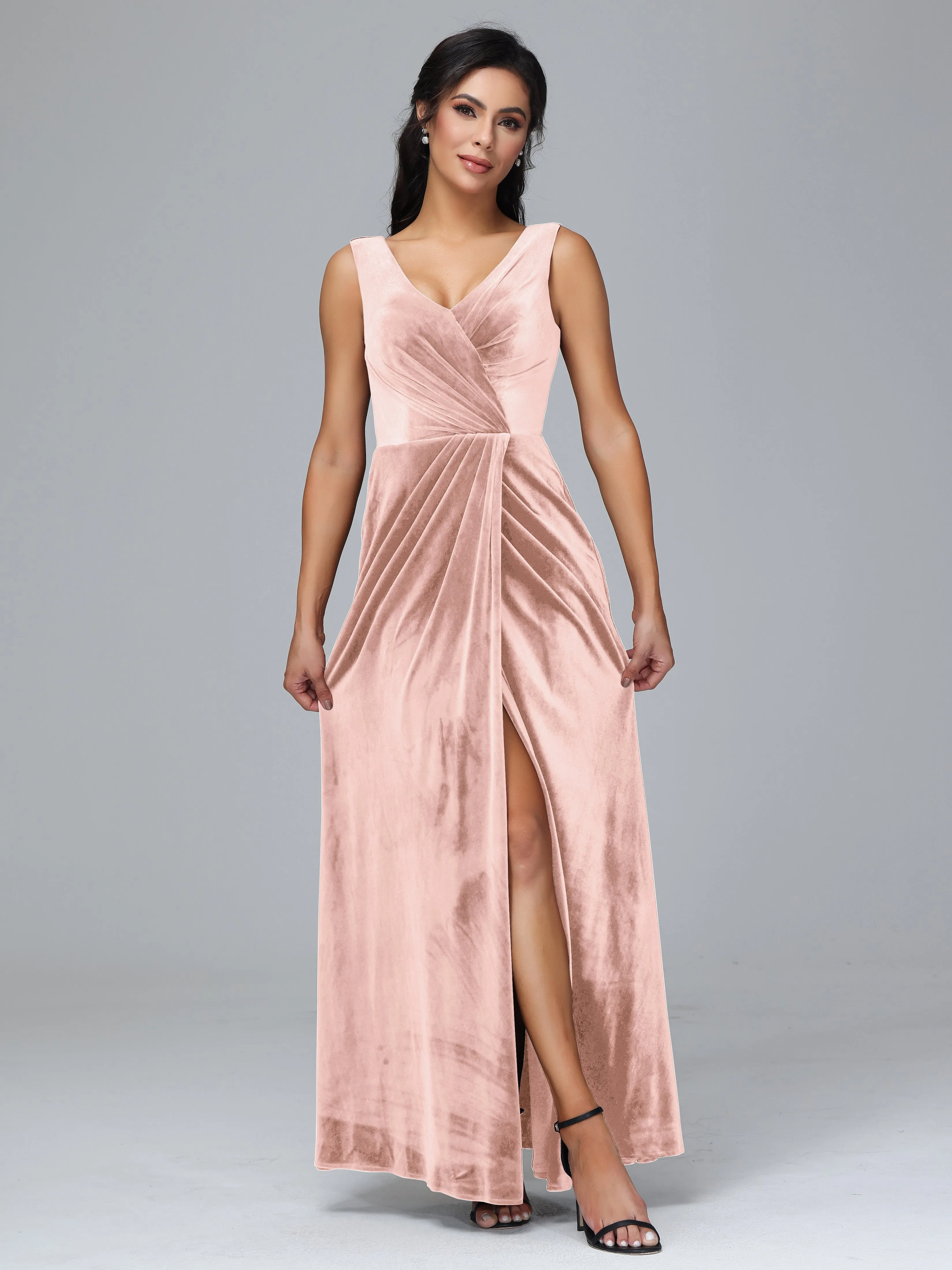 Sleeveless Pleats V-Back Plus Size Bridesmaid Dresses