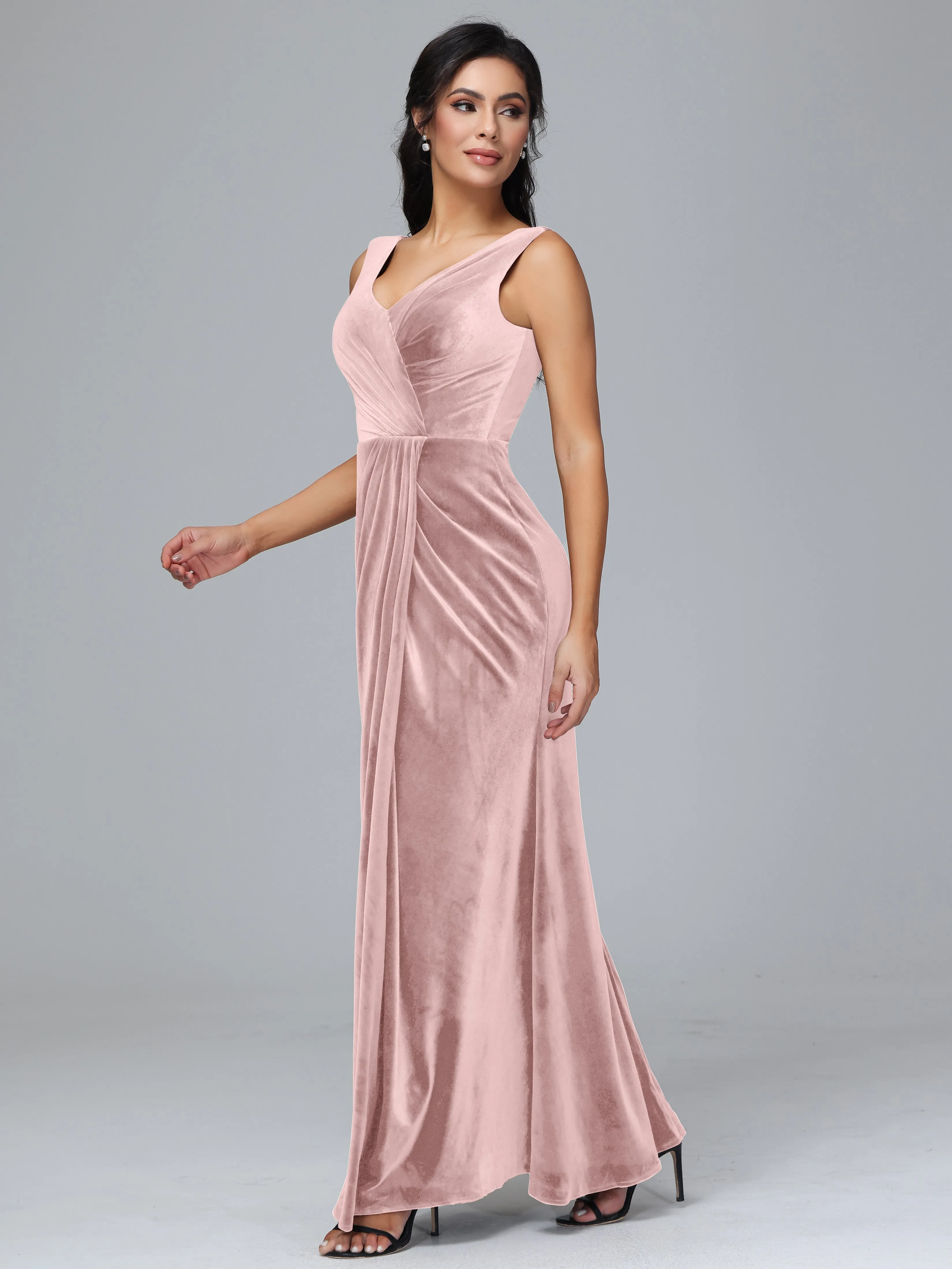 Sleeveless Pleats V-Back Plus Size Bridesmaid Dresses