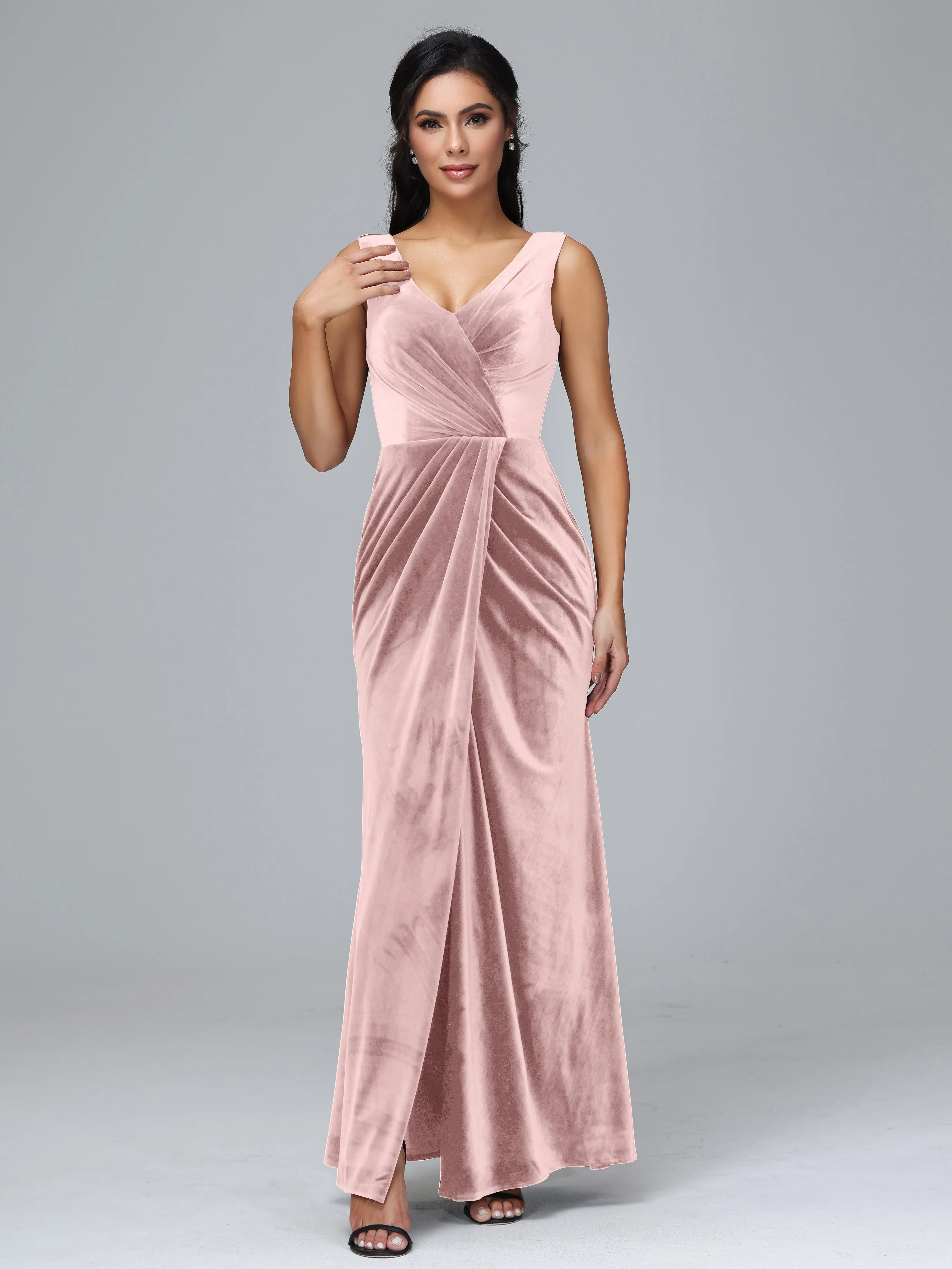 Sleeveless Pleats V-Back Plus Size Bridesmaid Dresses