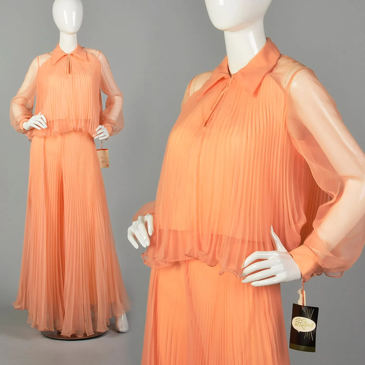 Small 1970s Orange Chiffon Palazzo Pants and Matching Top Outfit