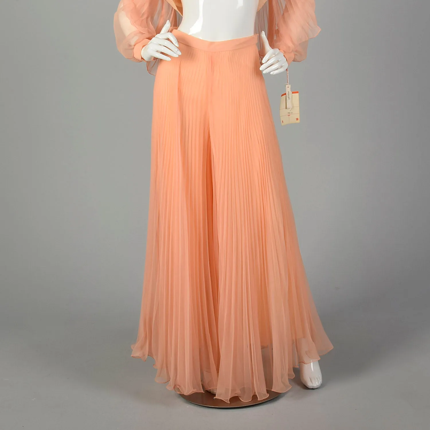 Small 1970s Orange Chiffon Palazzo Pants and Matching Top Outfit