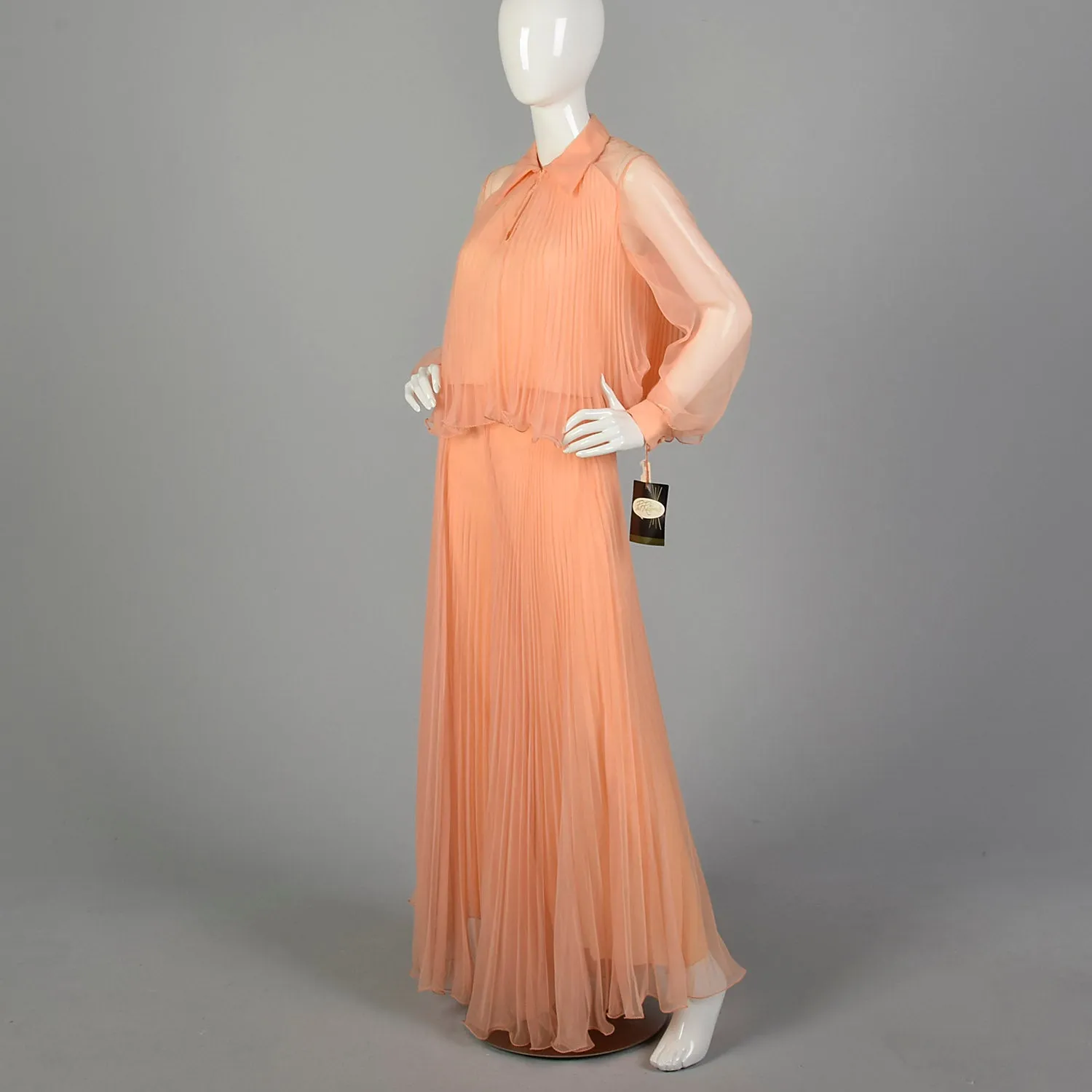 Small 1970s Orange Chiffon Palazzo Pants and Matching Top Outfit