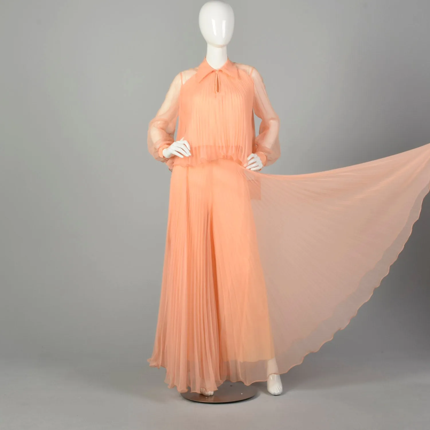 Small 1970s Orange Chiffon Palazzo Pants and Matching Top Outfit