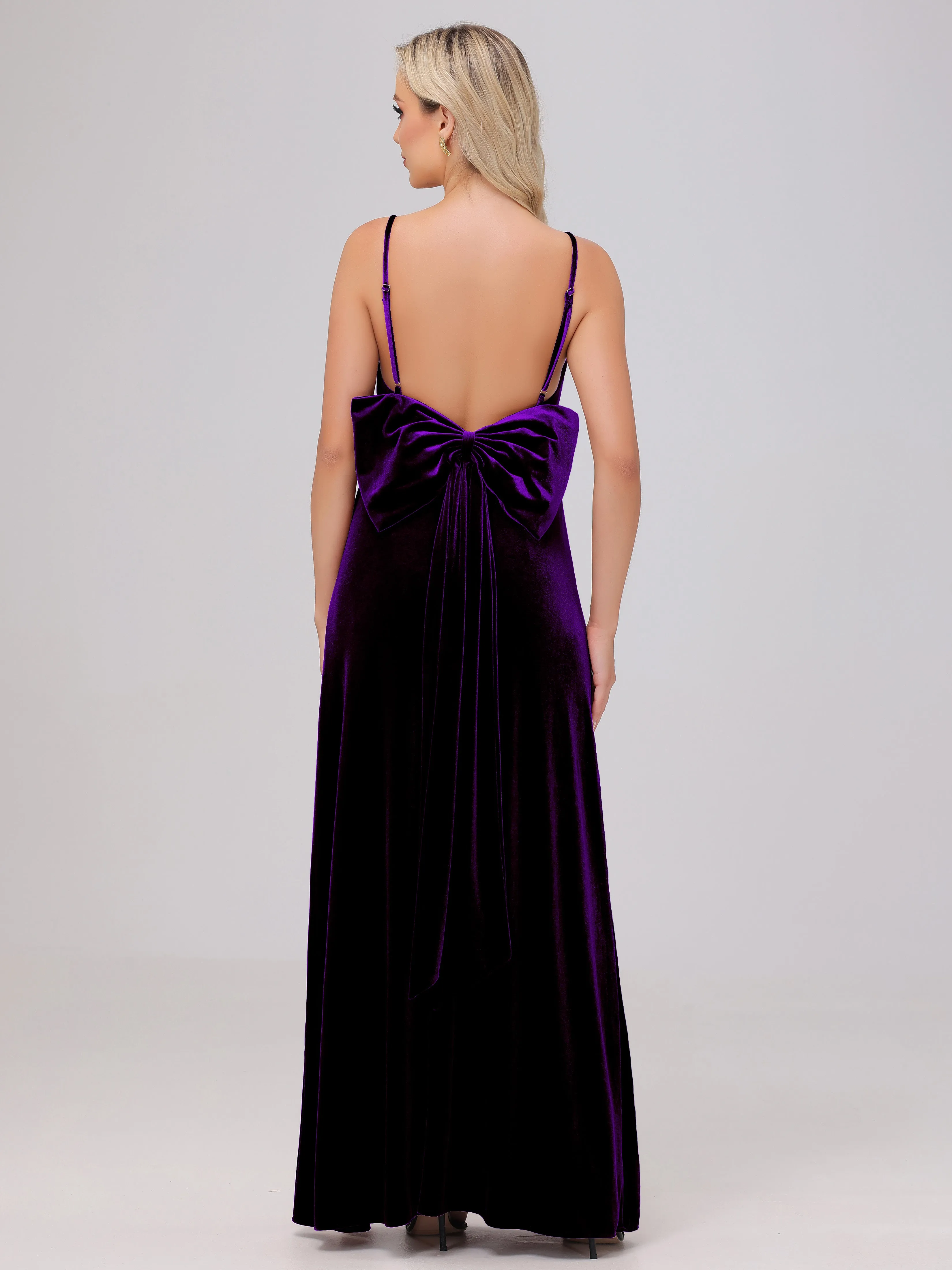 Spaghetti Straps Sleeveless Long Velvet Bridesmaid Dresses With Split