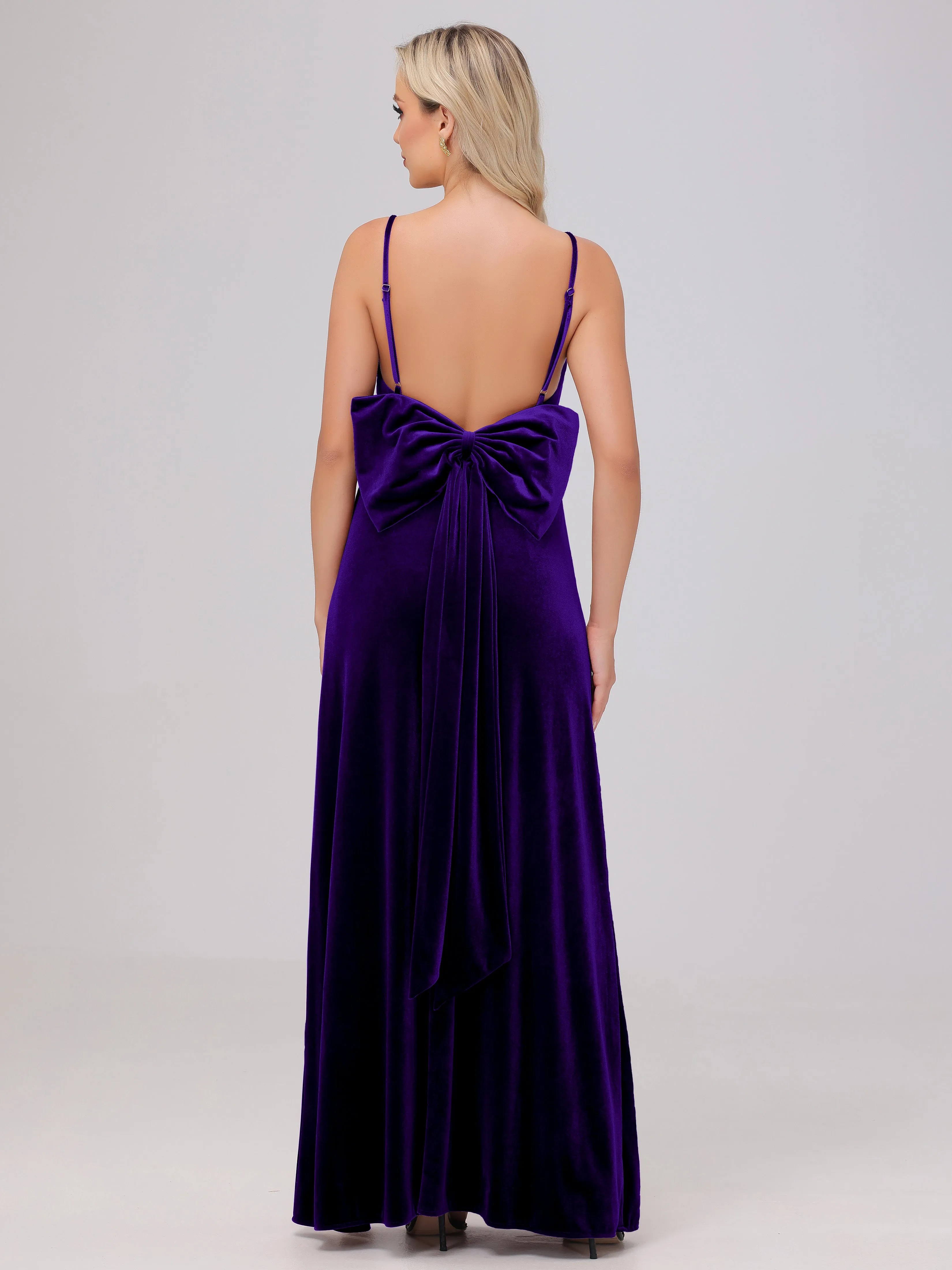 Spaghetti Straps Sleeveless Long Velvet Bridesmaid Dresses With Split